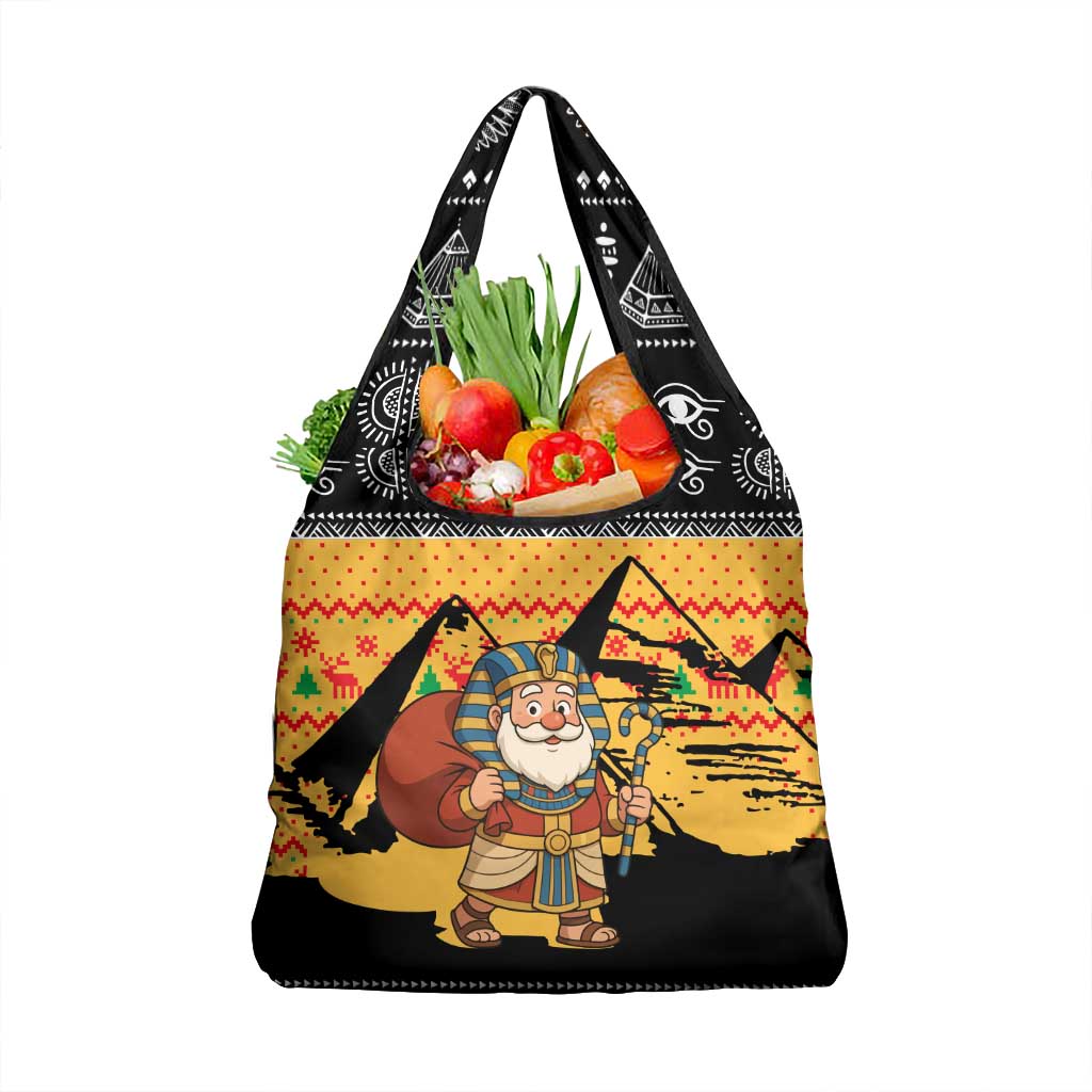 Egypt Christmas Grocery Bag with Pharaoh Santa Pyramids Eye of Horus and Ancient Egyptian - Wonder Print Shop