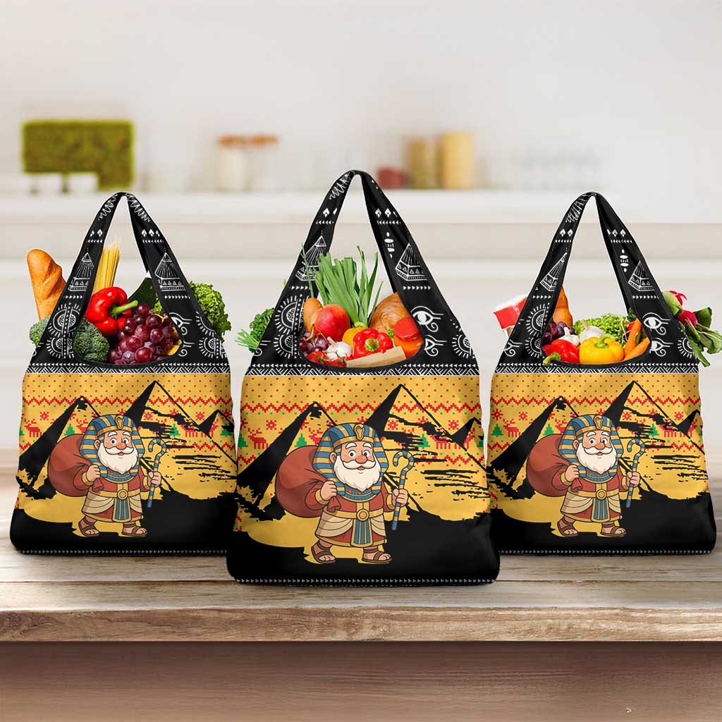 Egypt Christmas Grocery Bag with Pharaoh Santa Pyramids Eye of Horus and Ancient Egyptian - Wonder Print Shop