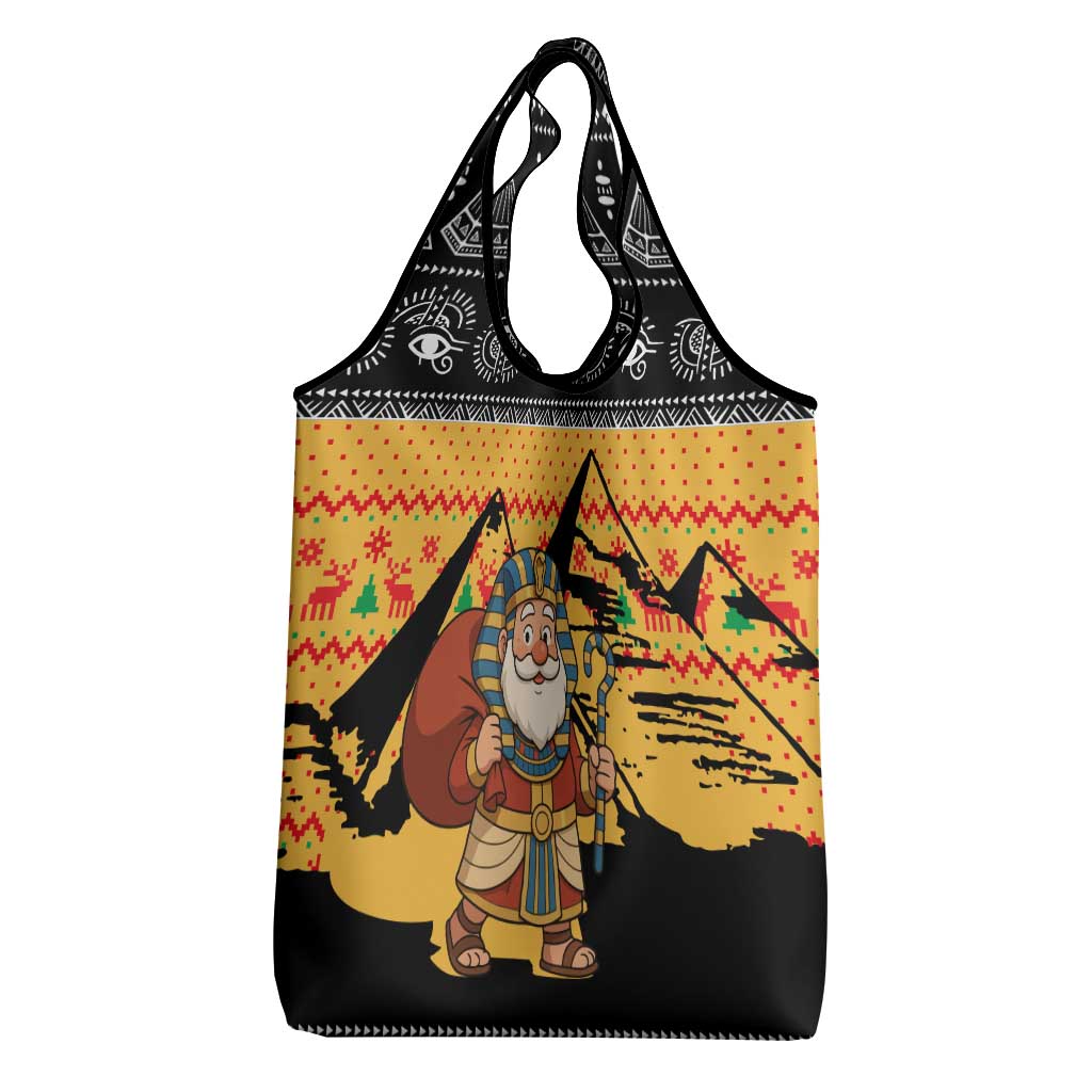 Egypt Christmas Grocery Bag with Pharaoh Santa Pyramids Eye of Horus and Ancient Egyptian - Wonder Print Shop