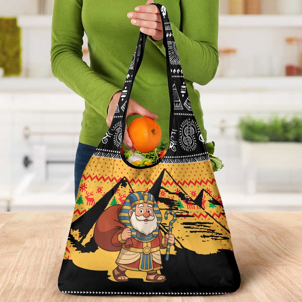 Egypt Christmas Grocery Bag with Pharaoh Santa Pyramids Eye of Horus and Ancient Egyptian - Wonder Print Shop