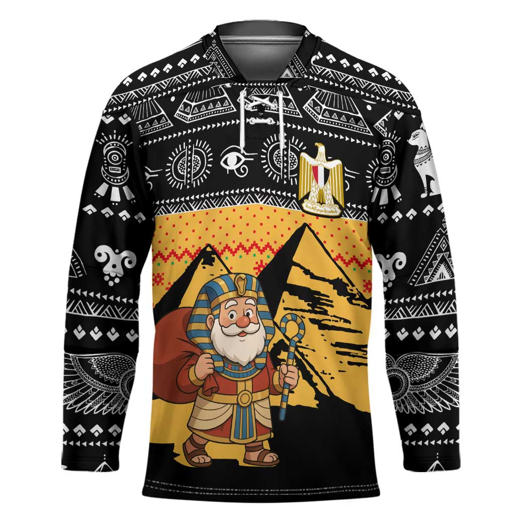 Egypt Christmas Hockey Jersey with Pharaoh Santa Pyramids Eye of Horus and Ancient Egyptian - Wonder Print Shop
