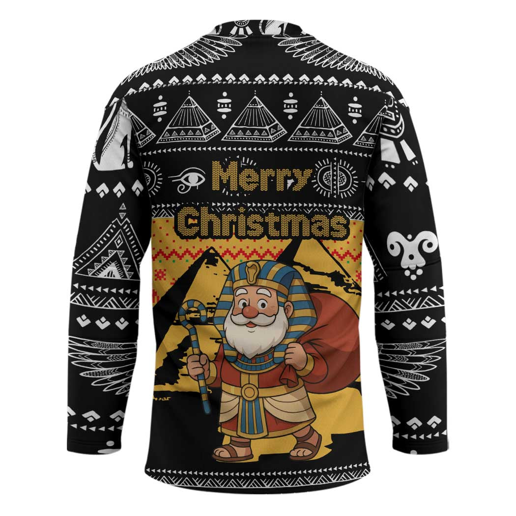Egypt Christmas Hockey Jersey with Pharaoh Santa Pyramids Eye of Horus and Ancient Egyptian - Wonder Print Shop