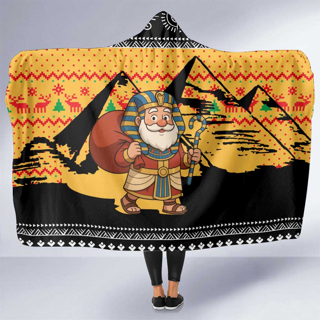 Egypt Christmas Hooded Blanket with Pharaoh Santa Pyramids Eye of Horus and Ancient Egyptian - Wonder Print Shop