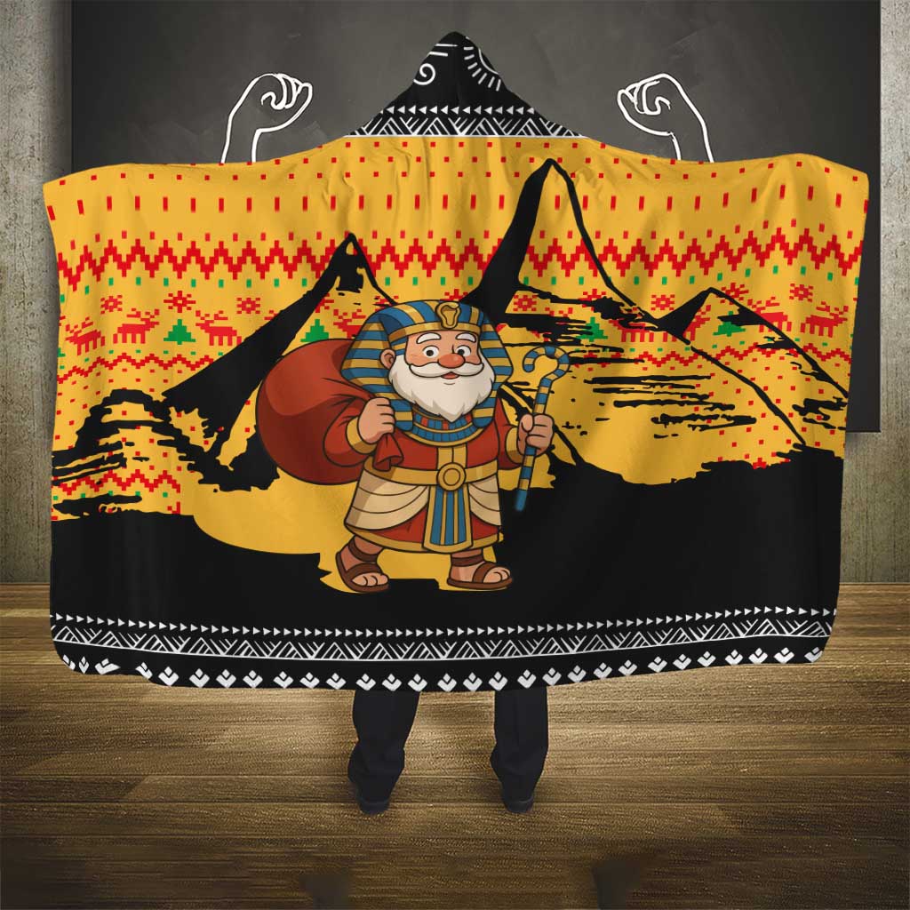 Egypt Christmas Hooded Blanket with Pharaoh Santa Pyramids Eye of Horus and Ancient Egyptian - Wonder Print Shop