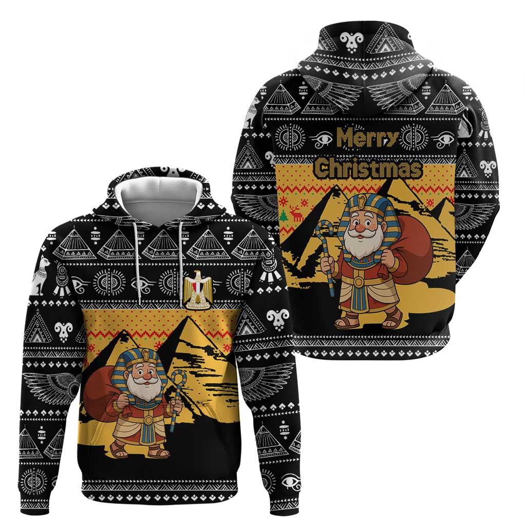 Egypt Christmas Hoodie with Pharaoh Santa Pyramids Eye of Horus and Ancient Egyptian - Wonder Print Shop
