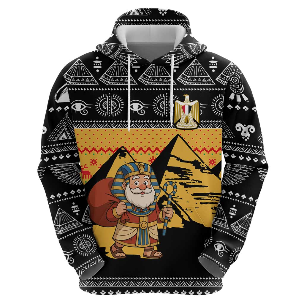 Egypt Christmas Hoodie with Pharaoh Santa Pyramids Eye of Horus and Ancient Egyptian - Wonder Print Shop