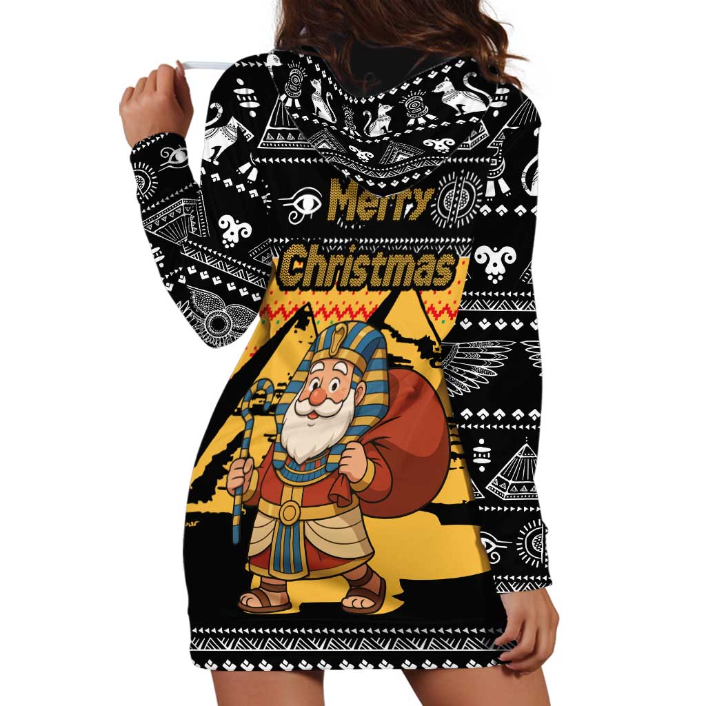 Egypt Christmas Hoodie Dress with Pharaoh Santa Pyramids Eye of Horus and Ancient Egyptian - Wonder Print Shop