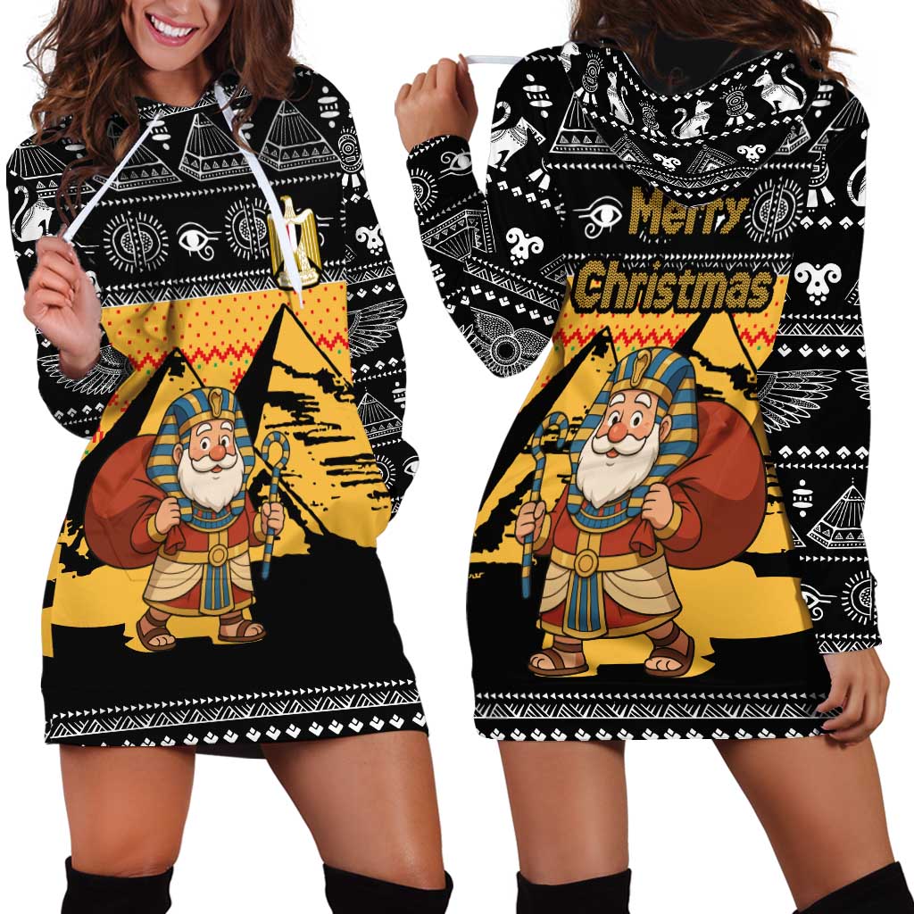 Egypt Christmas Hoodie Dress with Pharaoh Santa Pyramids Eye of Horus and Ancient Egyptian - Wonder Print Shop