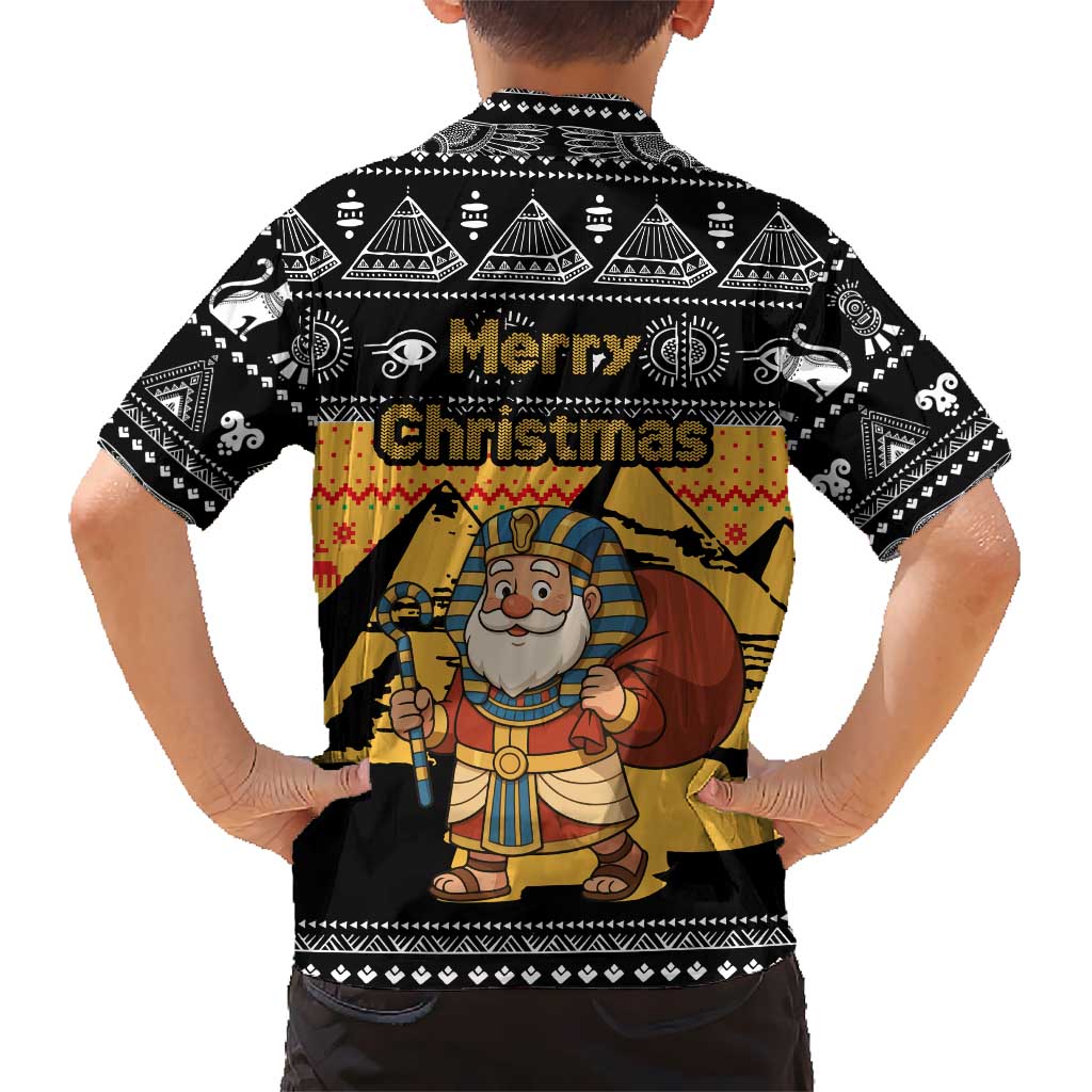 Egypt Christmas Kid Hawaiian Shirt with Pharaoh Santa Pyramids Eye of Horus and Ancient Egyptian - Wonder Print Shop