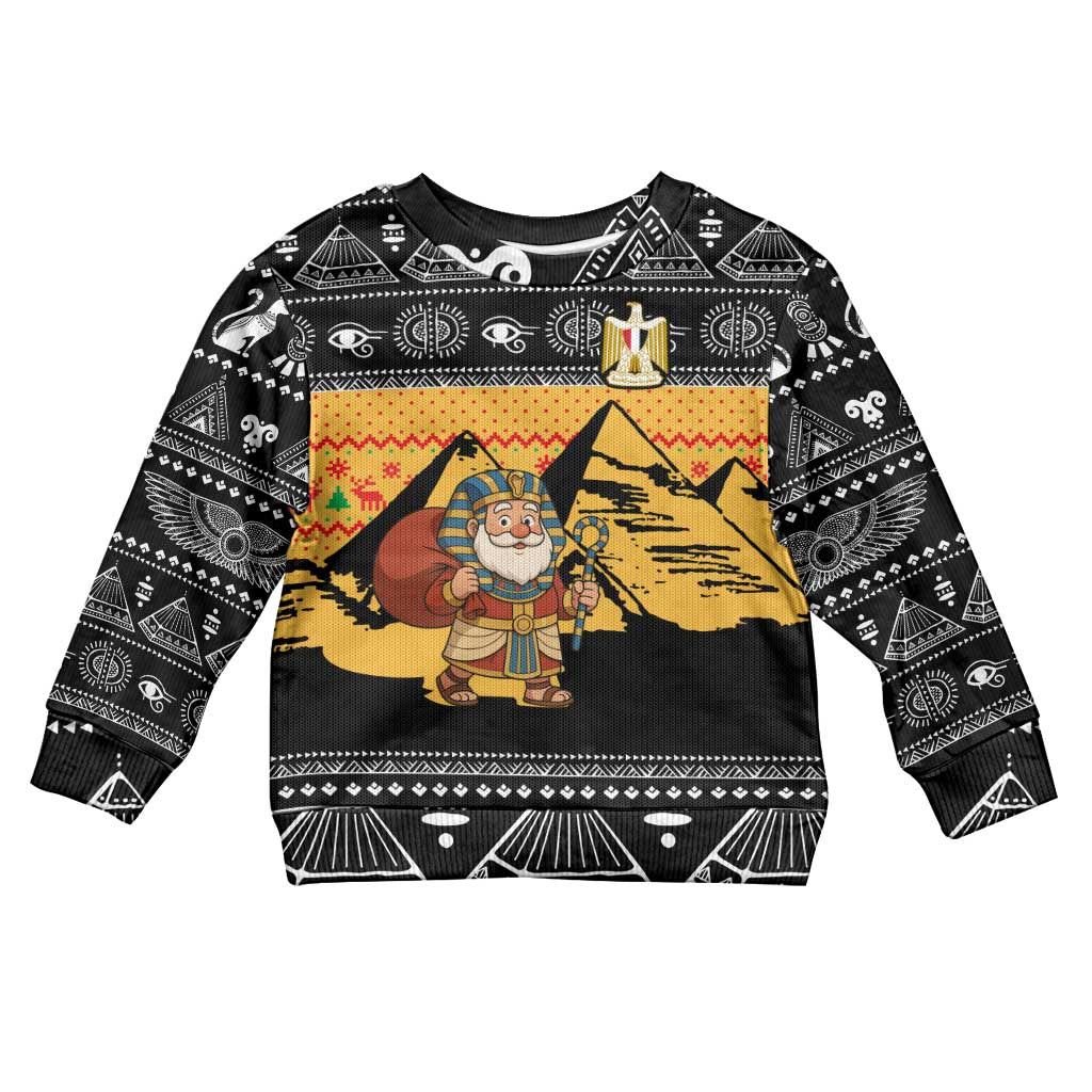 Egypt Christmas Kid Ugly Christmas Sweater with Pharaoh Santa Pyramids Eye of Horus and Ancient Egyptian - Wonder Print Shop