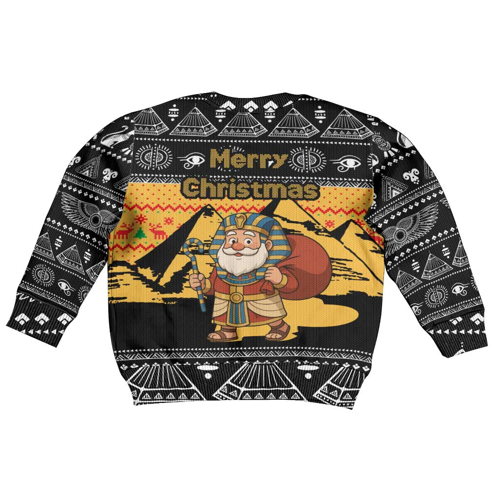 Egypt Christmas Kid Ugly Christmas Sweater with Pharaoh Santa Pyramids Eye of Horus and Ancient Egyptian - Wonder Print Shop