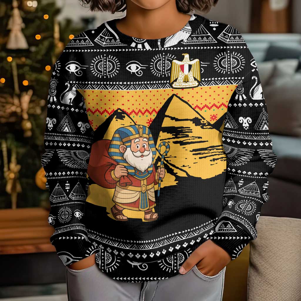 Egypt Christmas Kid Ugly Christmas Sweater with Pharaoh Santa Pyramids Eye of Horus and Ancient Egyptian - Wonder Print Shop