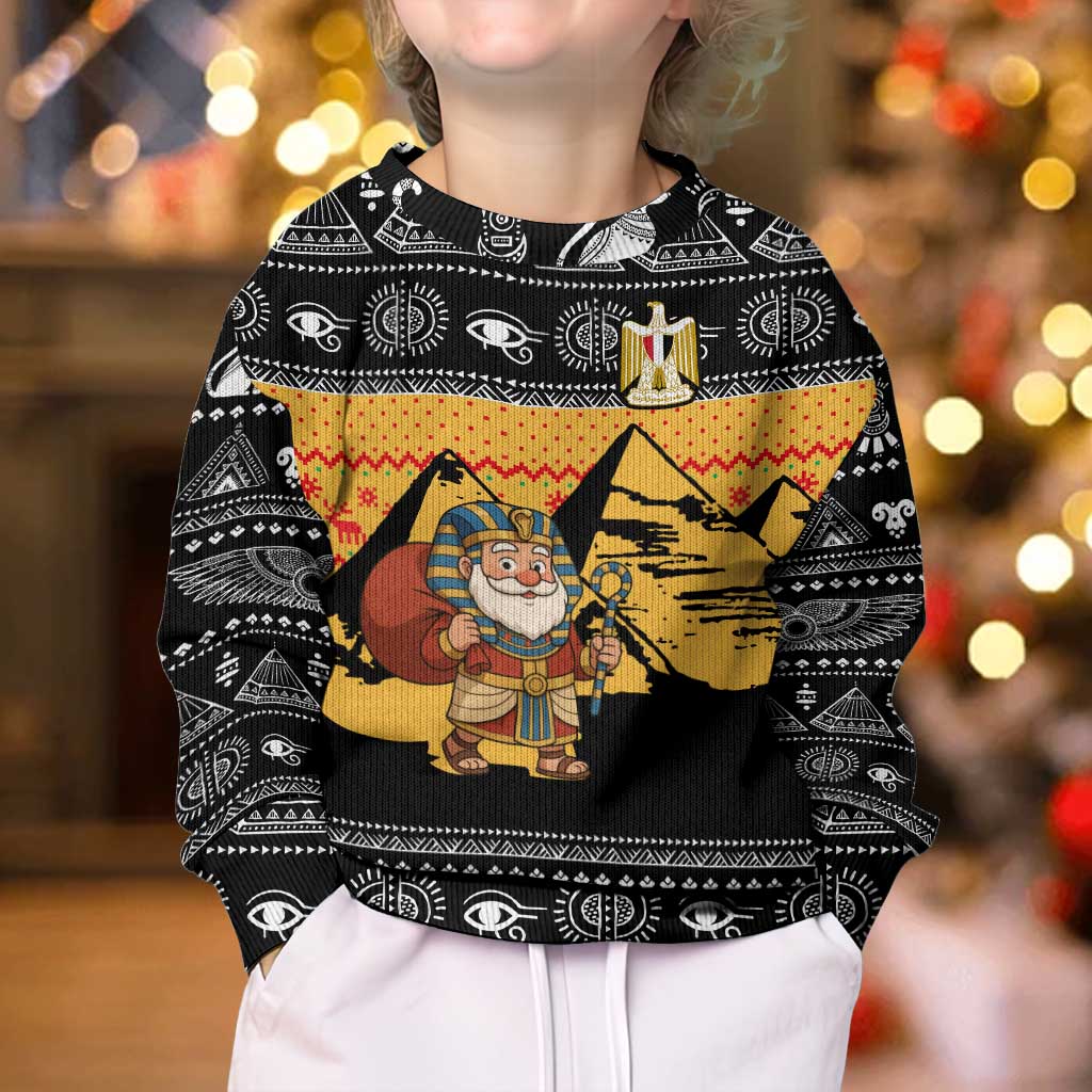 Egypt Christmas Kid Ugly Christmas Sweater with Pharaoh Santa Pyramids Eye of Horus and Ancient Egyptian - Wonder Print Shop