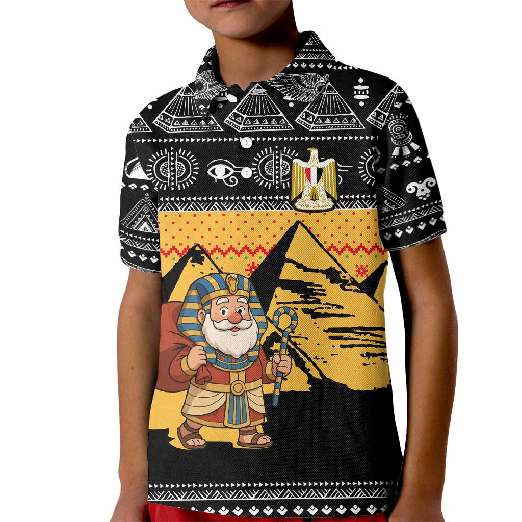Egypt Christmas Kid Polo Shirt with Pharaoh Santa Pyramids Eye of Horus and Ancient Egyptian - Wonder Print Shop