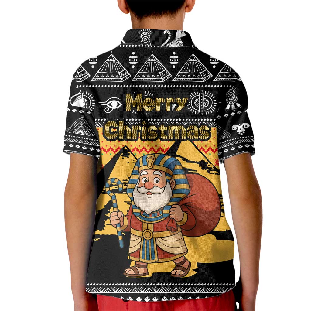 Egypt Christmas Kid Polo Shirt with Pharaoh Santa Pyramids Eye of Horus and Ancient Egyptian - Wonder Print Shop