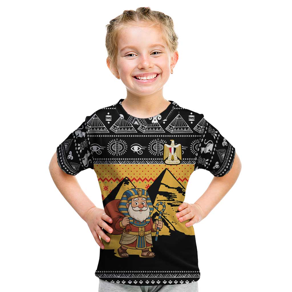 Egypt Christmas Kid T Shirt with Pharaoh Santa Pyramids Eye of Horus and Ancient Egyptian - Wonder Print Shop