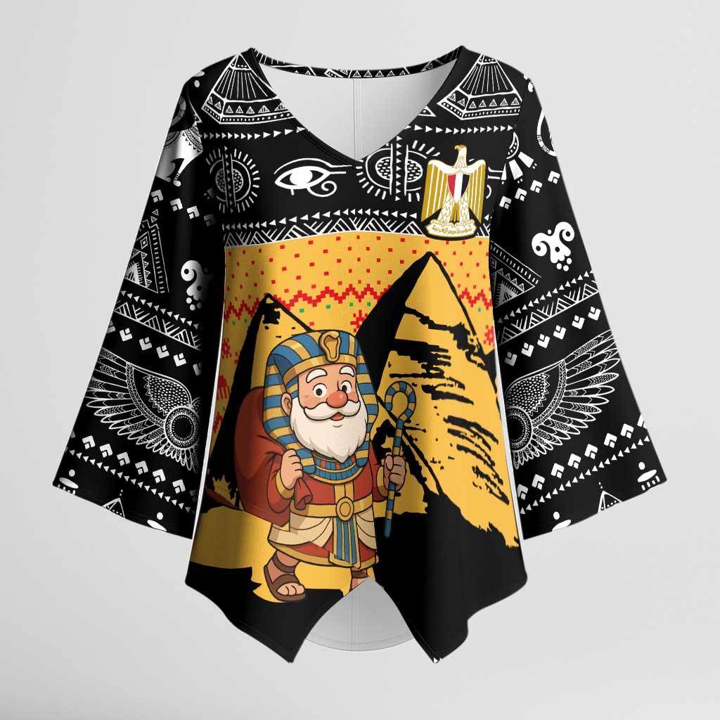 Egypt Christmas Kimono Sleeve Blouse with Pharaoh Santa Pyramids Eye of Horus and Ancient Egyptian - Wonder Print Shop