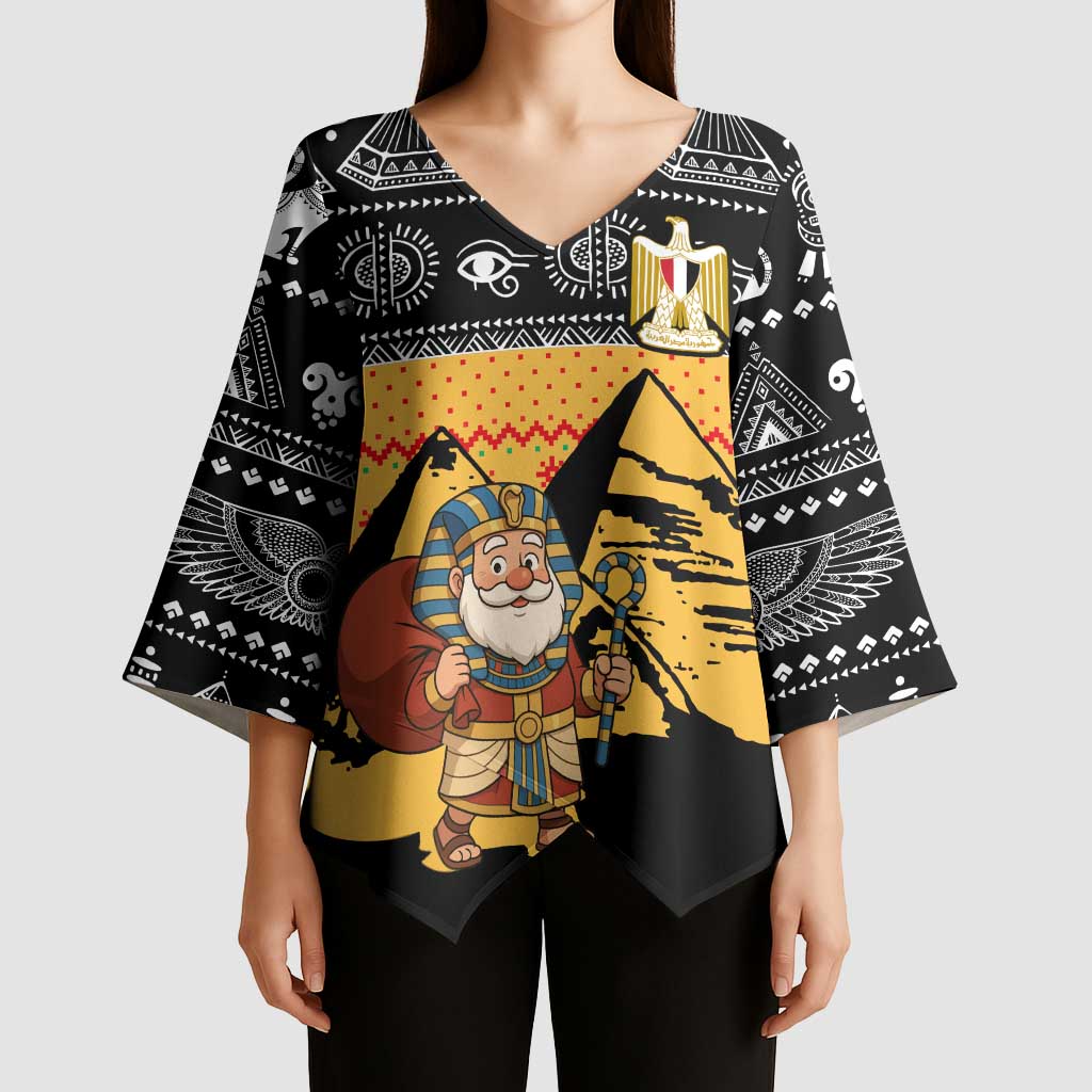 Egypt Christmas Kimono Sleeve Blouse with Pharaoh Santa Pyramids Eye of Horus and Ancient Egyptian - Wonder Print Shop