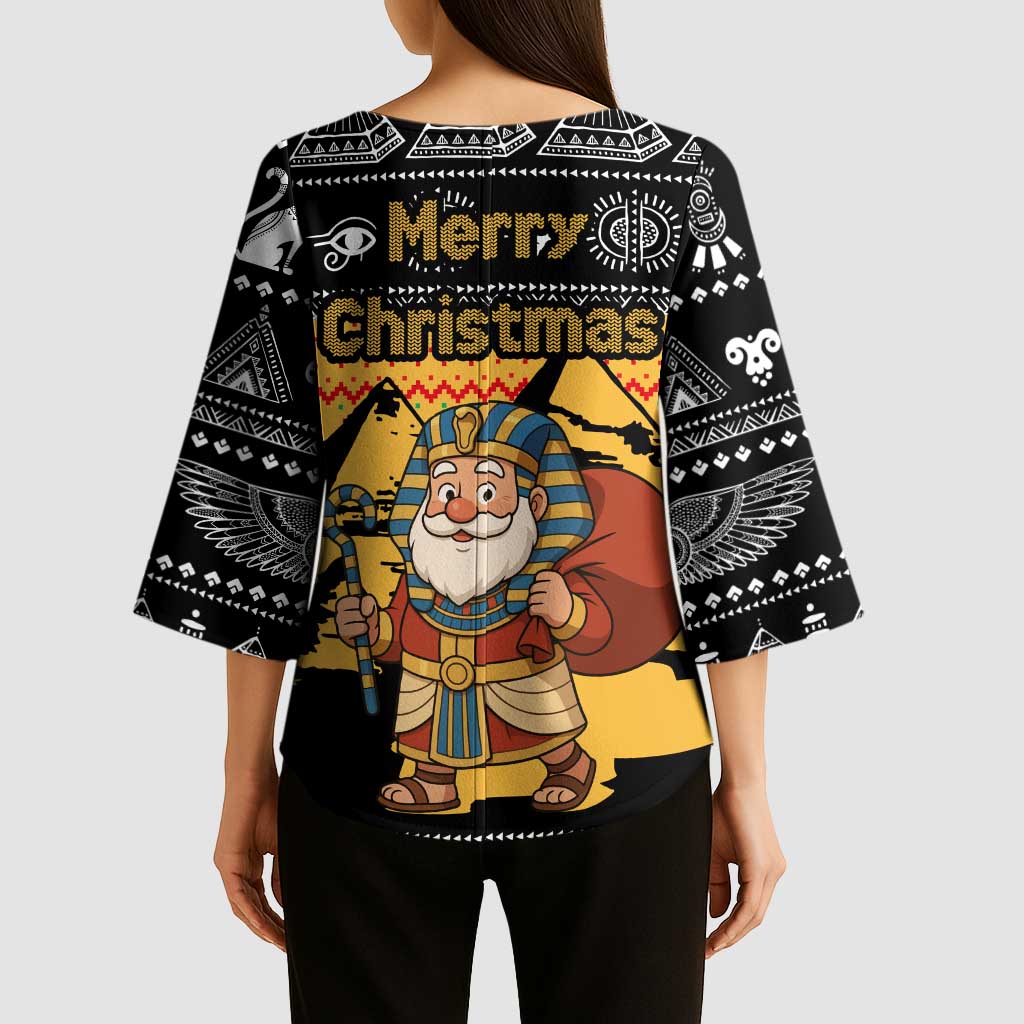Egypt Christmas Kimono Sleeve Blouse with Pharaoh Santa Pyramids Eye of Horus and Ancient Egyptian - Wonder Print Shop