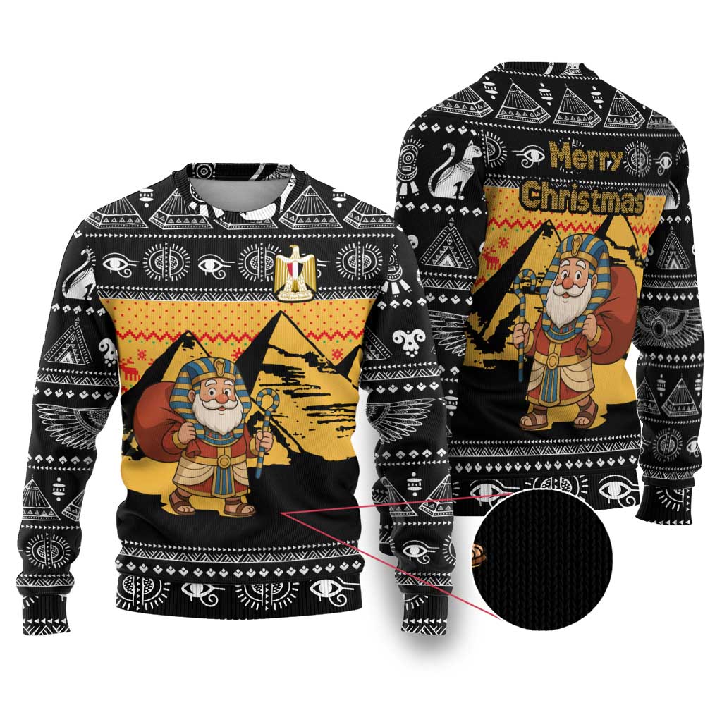Egypt Christmas Ugly Christmas Sweater with Pharaoh Santa Pyramids Eye of Horus and Ancient Egyptian - Wonder Print Shop