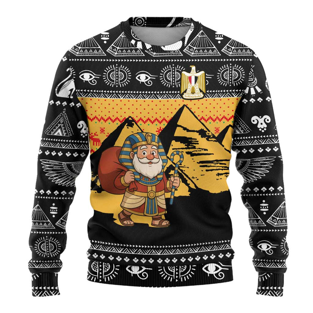 Egypt Christmas Ugly Christmas Sweater with Pharaoh Santa Pyramids Eye of Horus and Ancient Egyptian - Wonder Print Shop