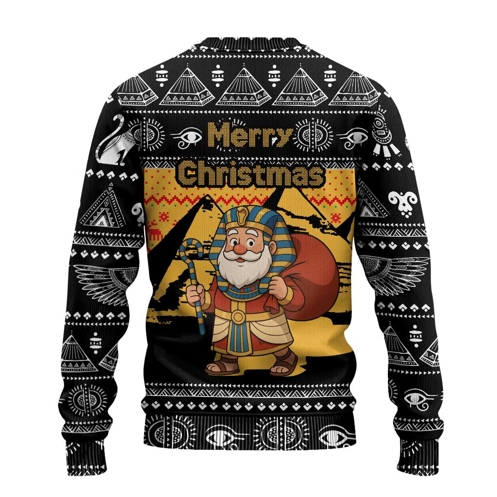 Egypt Christmas Ugly Christmas Sweater with Pharaoh Santa Pyramids Eye of Horus and Ancient Egyptian - Wonder Print Shop