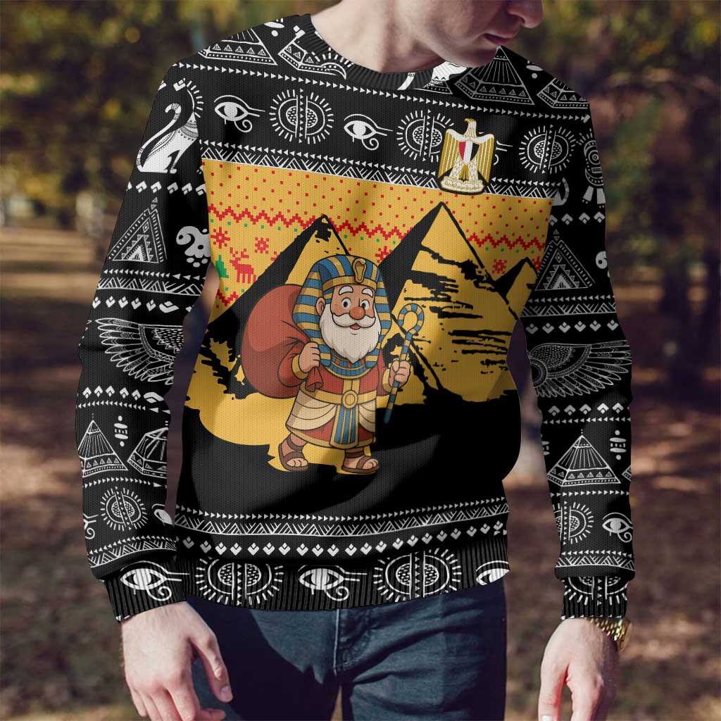 Egypt Christmas Ugly Christmas Sweater with Pharaoh Santa Pyramids Eye of Horus and Ancient Egyptian - Wonder Print Shop