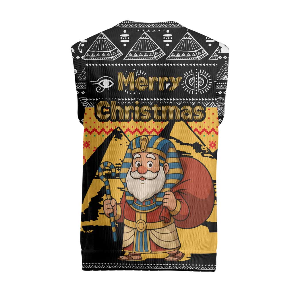 Egypt Christmas Knitted V-Neck Vest with Pharaoh Santa Pyramids Eye of Horus and Ancient Egyptian - Wonder Print Shop