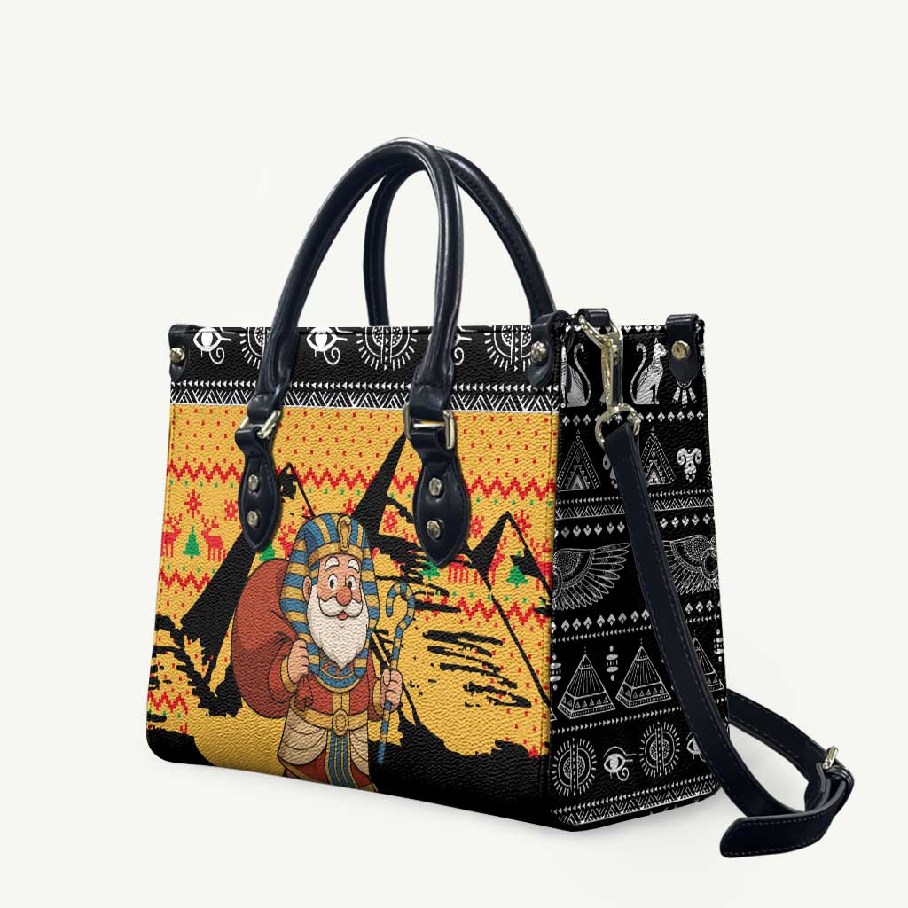Egypt Christmas Leather Bag with Pharaoh Santa Pyramids Eye of Horus and Ancient Egyptian - Wonder Print Shop