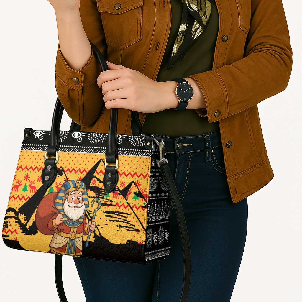 Egypt Christmas Leather Bag with Pharaoh Santa Pyramids Eye of Horus and Ancient Egyptian - Wonder Print Shop