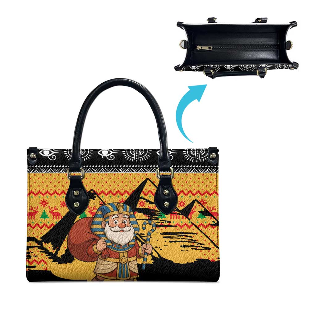 Egypt Christmas Leather Bag with Pharaoh Santa Pyramids Eye of Horus and Ancient Egyptian - Wonder Print Shop