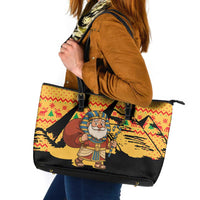 Egypt Christmas Leather Tote Bag with Pharaoh Santa Pyramids Eye of Horus and Ancient Egyptian - Wonder Print Shop