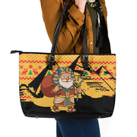 Egypt Christmas Leather Tote Bag with Pharaoh Santa Pyramids Eye of Horus and Ancient Egyptian - Wonder Print Shop