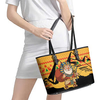 Egypt Christmas Leather Tote Bag with Pharaoh Santa Pyramids Eye of Horus and Ancient Egyptian - Wonder Print Shop