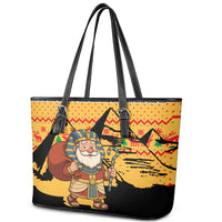 Egypt Christmas Leather Tote Bag with Pharaoh Santa Pyramids Eye of Horus and Ancient Egyptian - Wonder Print Shop