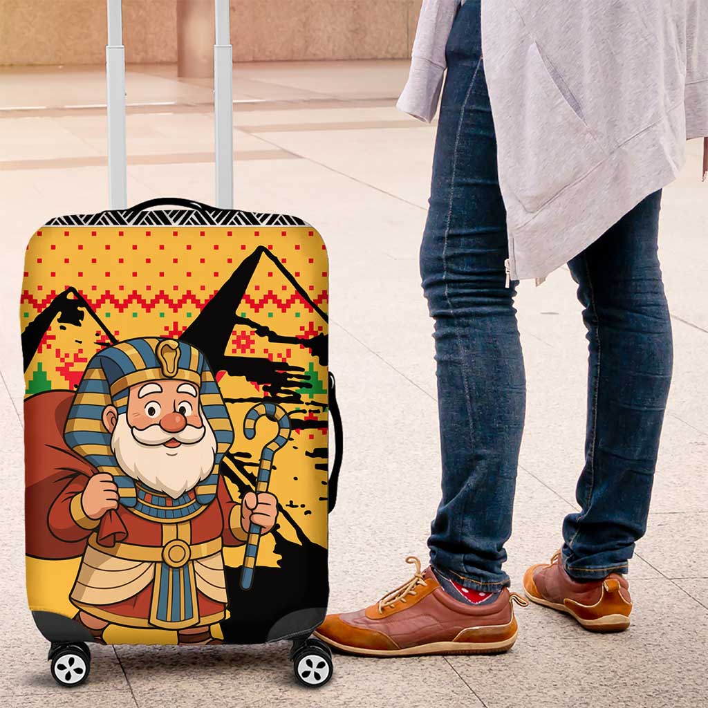 Egypt Christmas Luggage Cover with Pharaoh Santa Pyramids Eye of Horus and Ancient Egyptian - Wonder Print Shop