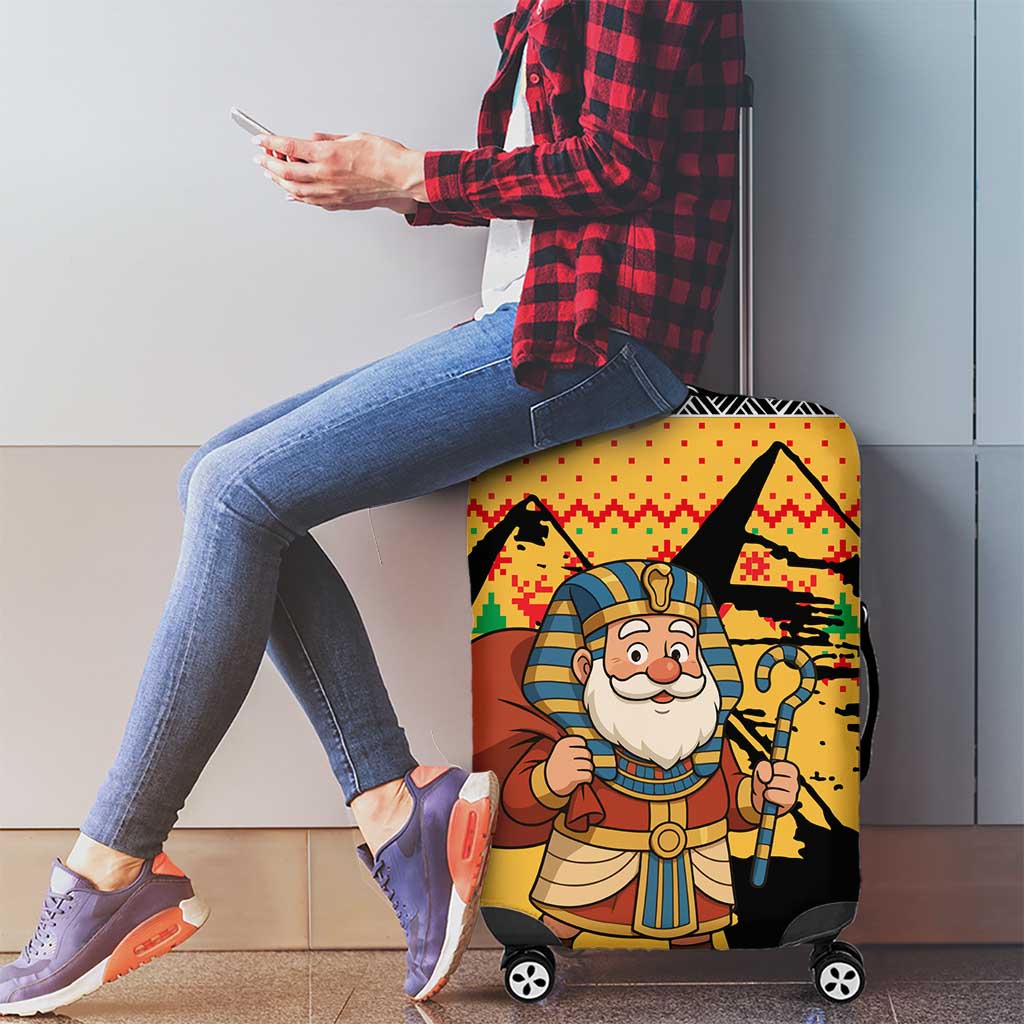 Egypt Christmas Luggage Cover with Pharaoh Santa Pyramids Eye of Horus and Ancient Egyptian - Wonder Print Shop