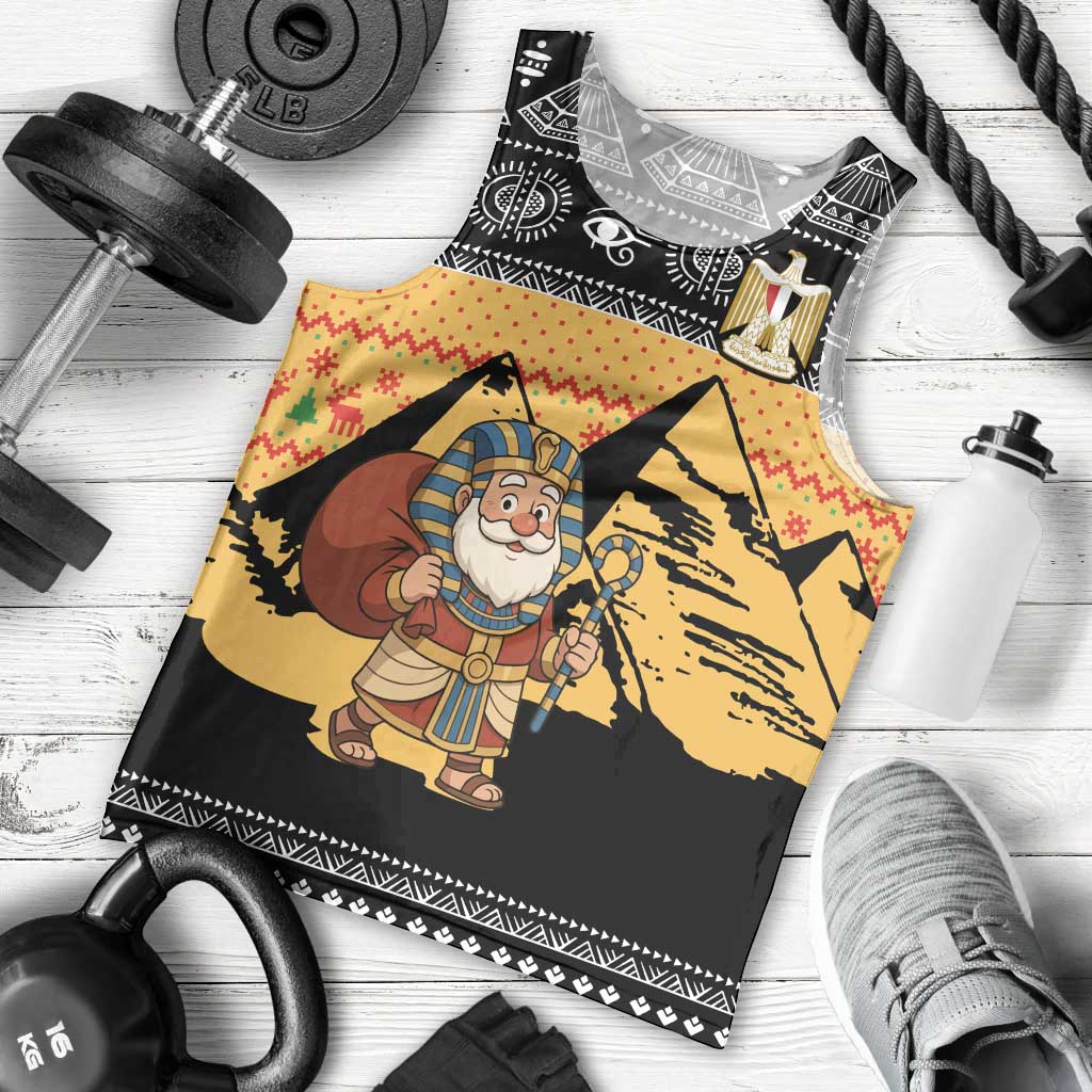 Egypt Christmas Men Tank Top with Pharaoh Santa Pyramids Eye of Horus and Ancient Egyptian - Wonder Print Shop