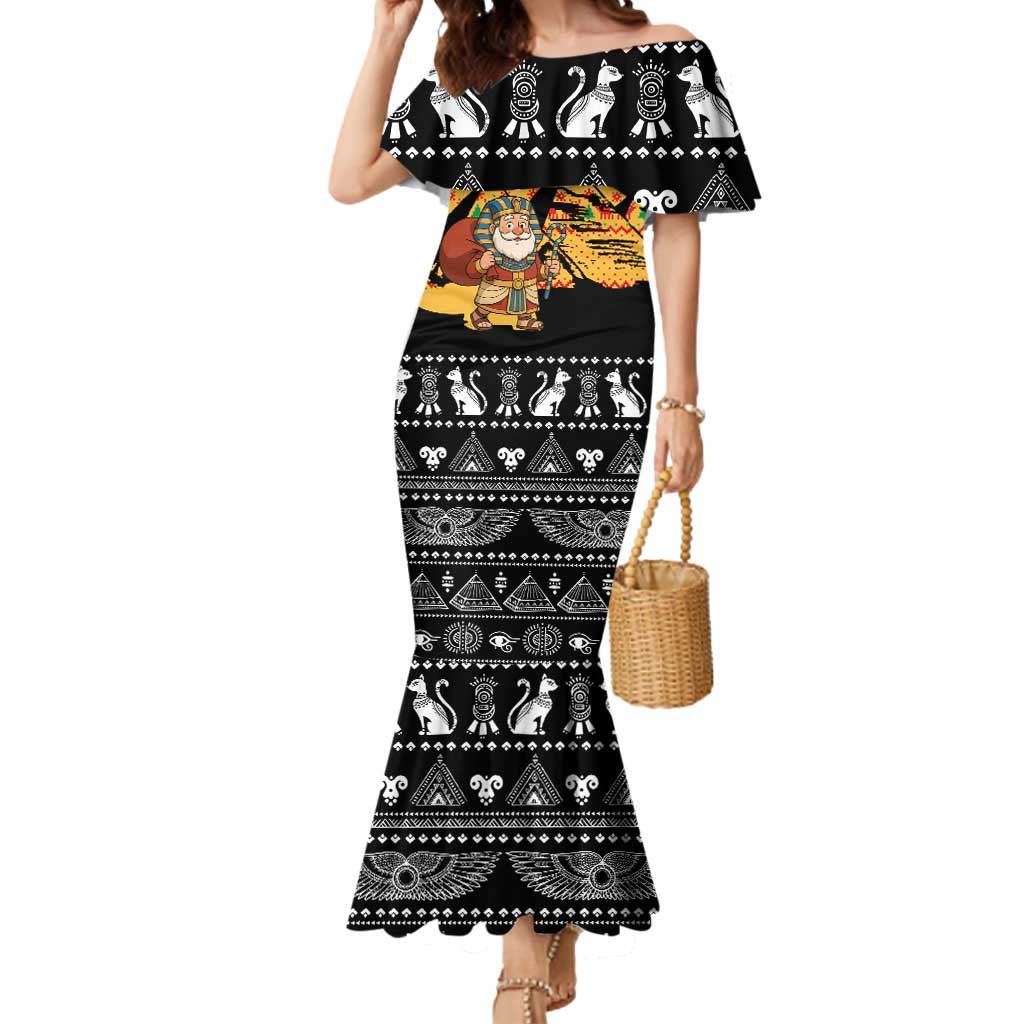 Egypt Christmas Mermaid Dress with Pharaoh Santa Pyramids Eye of Horus and Ancient Egyptian - Wonder Print Shop