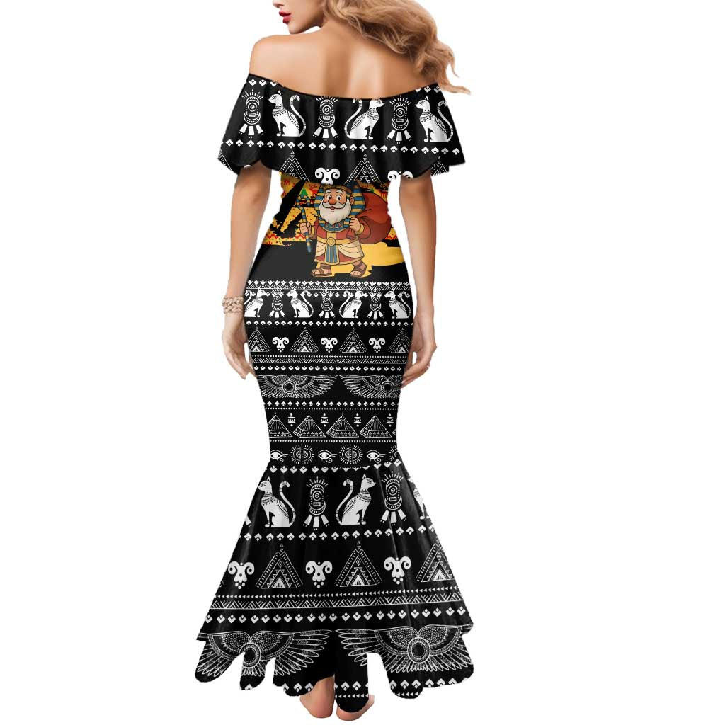 Egypt Christmas Mermaid Dress with Pharaoh Santa Pyramids Eye of Horus and Ancient Egyptian - Wonder Print Shop