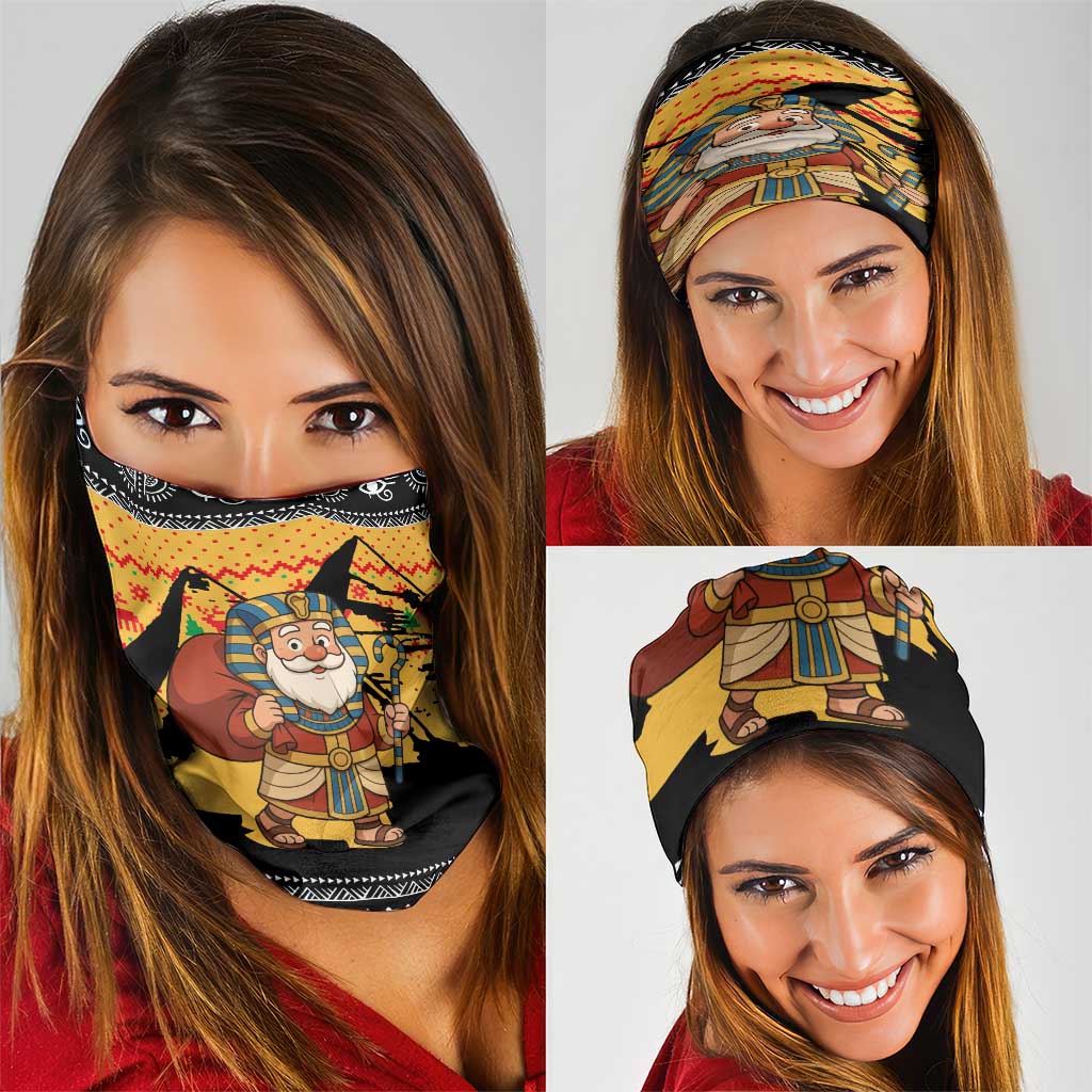 Egypt Christmas Neck Gaiter with Pharaoh Santa Pyramids Eye of Horus and Ancient Egyptian - Wonder Print Shop