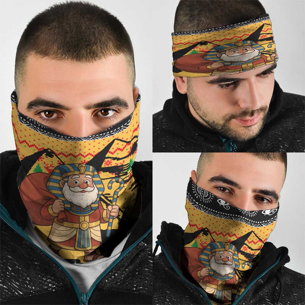 Egypt Christmas Neck Gaiter with Pharaoh Santa Pyramids Eye of Horus and Ancient Egyptian - Wonder Print Shop