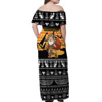 Egypt Christmas Off Shoulder Maxi Dress with Pharaoh Santa Pyramids Eye of Horus and Ancient Egyptian - Wonder Print Shop