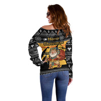 Egypt Christmas Off Shoulder Sweater with Pharaoh Santa Pyramids Eye of Horus and Ancient Egyptian - Wonder Print Shop