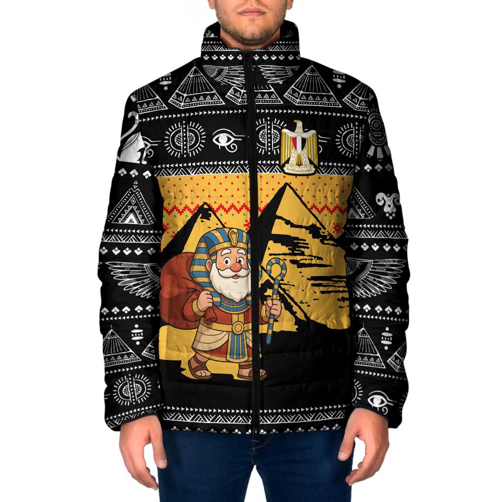 Egypt Christmas Padded Jacket with Pharaoh Santa Pyramids Eye of Horus and Ancient Egyptian - Wonder Print Shop