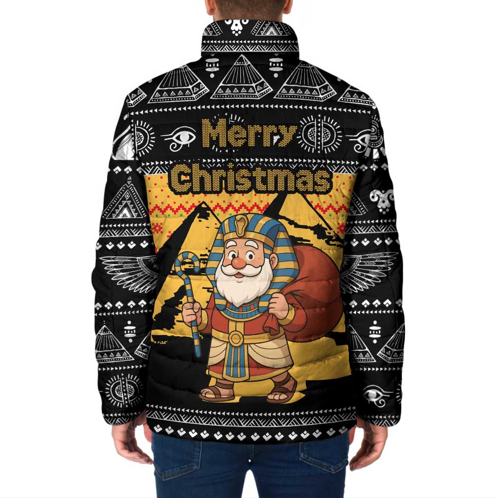Egypt Christmas Padded Jacket with Pharaoh Santa Pyramids Eye of Horus and Ancient Egyptian - Wonder Print Shop