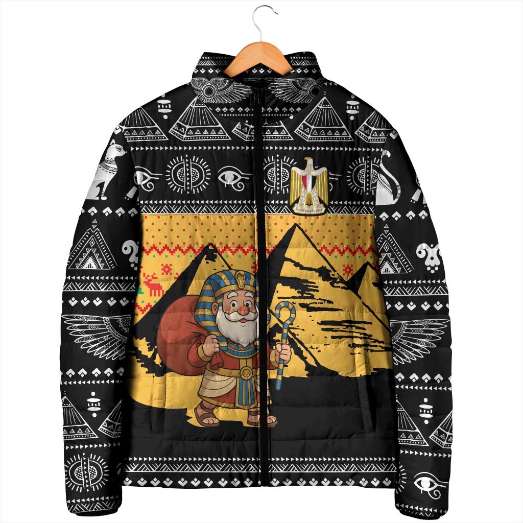 Egypt Christmas Padded Jacket with Pharaoh Santa Pyramids Eye of Horus and Ancient Egyptian - Wonder Print Shop
