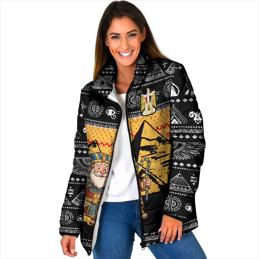 Egypt Christmas Padded Jacket with Pharaoh Santa Pyramids Eye of Horus and Ancient Egyptian - Wonder Print Shop