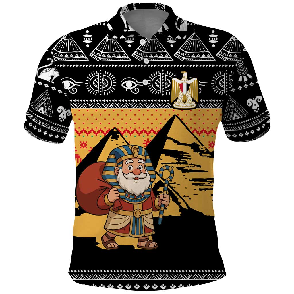 Egypt Christmas Polo Shirt with Pharaoh Santa Pyramids Eye of Horus and Ancient Egyptian - Wonder Print Shop