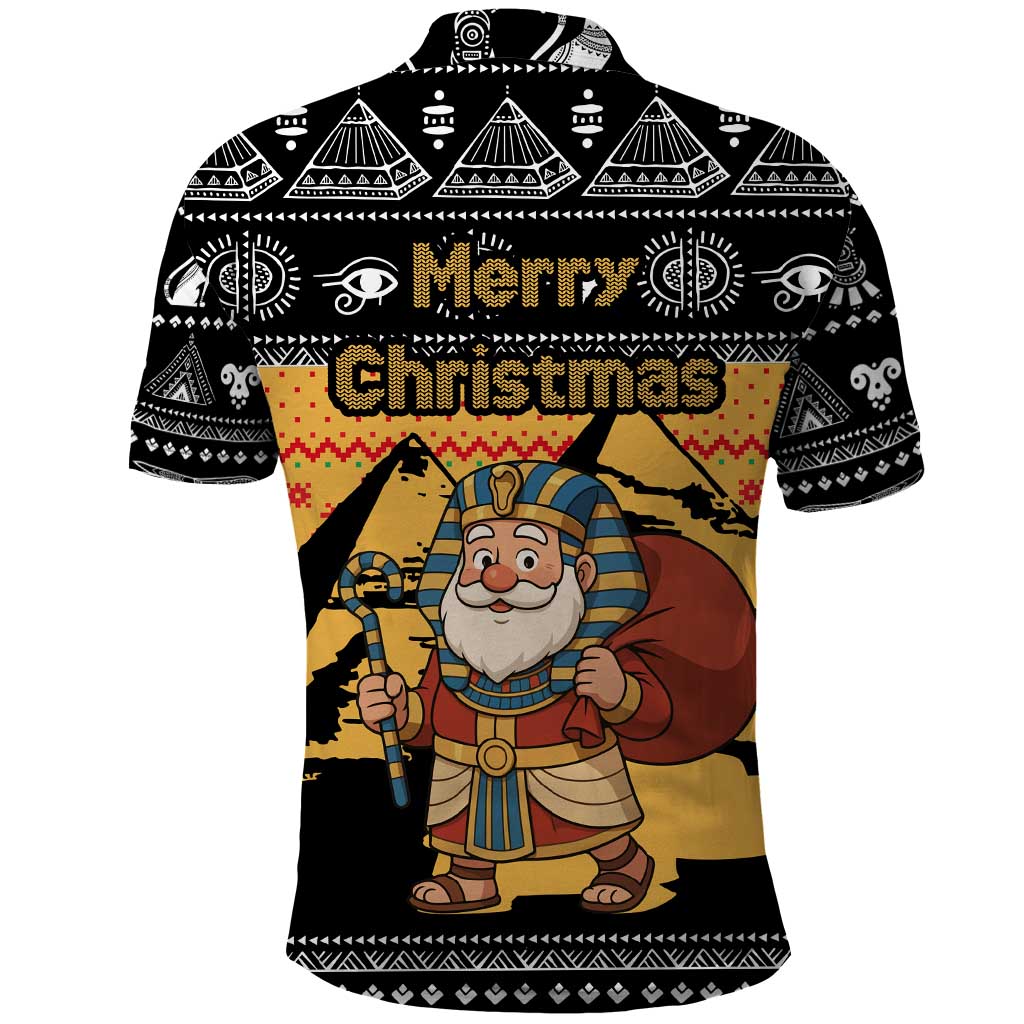 Egypt Christmas Polo Shirt with Pharaoh Santa Pyramids Eye of Horus and Ancient Egyptian - Wonder Print Shop